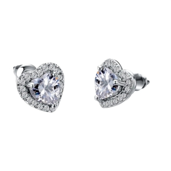 Cubic Zirconia Heart Studs - Picture 1 of 4